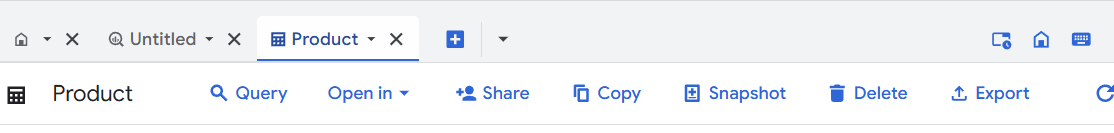 Toolbar in Google BigQuery showing action buttons, with focus on the “Export” button. i-shadow