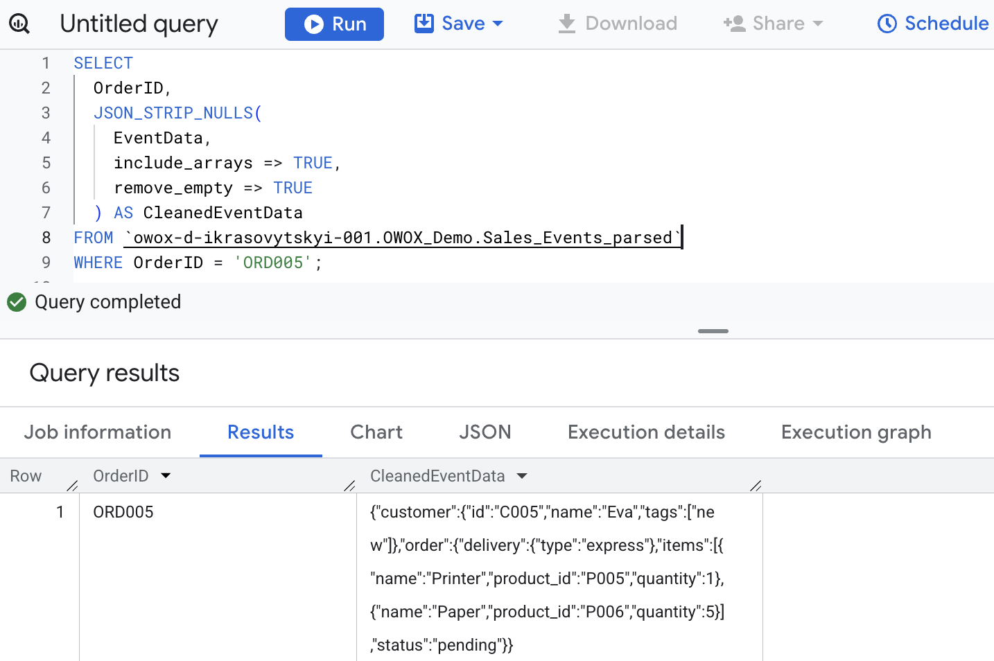  BigQuery using JSON_STRIP_NULLS to remove null values and empty structures from a JSON record. i-shadow