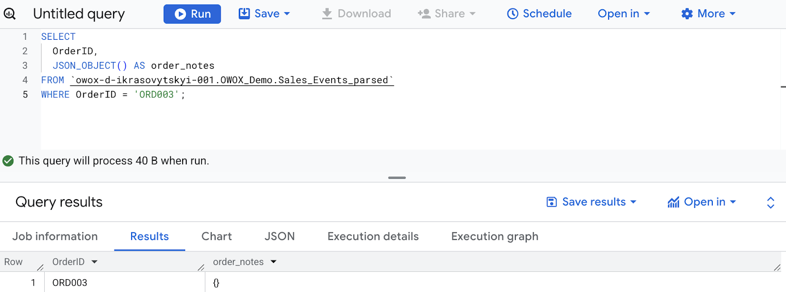 BigQuery JSON_OBJECT function generating an empty JSON object for a specific order. i-shadow
