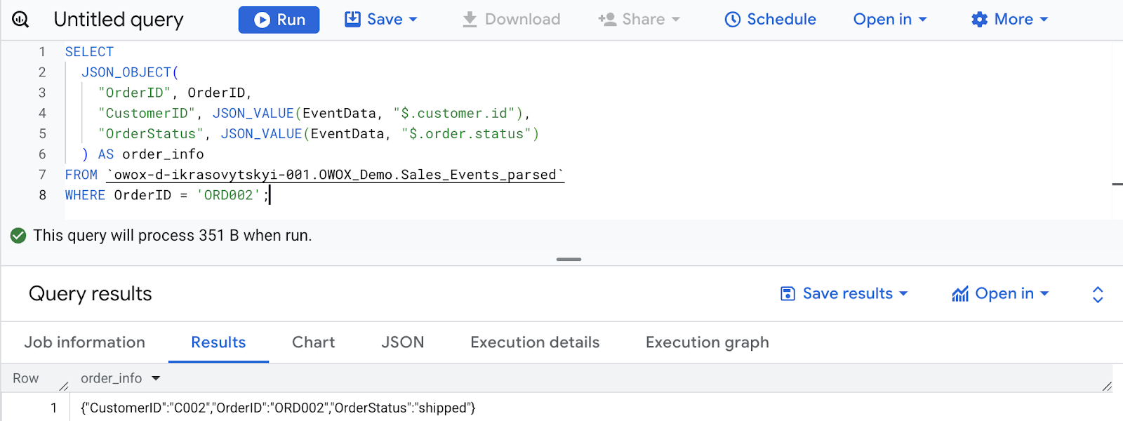BigQuery JSON_OBJECT function constructing a structured JSON object combining SQL and JSON fields. i-shadow