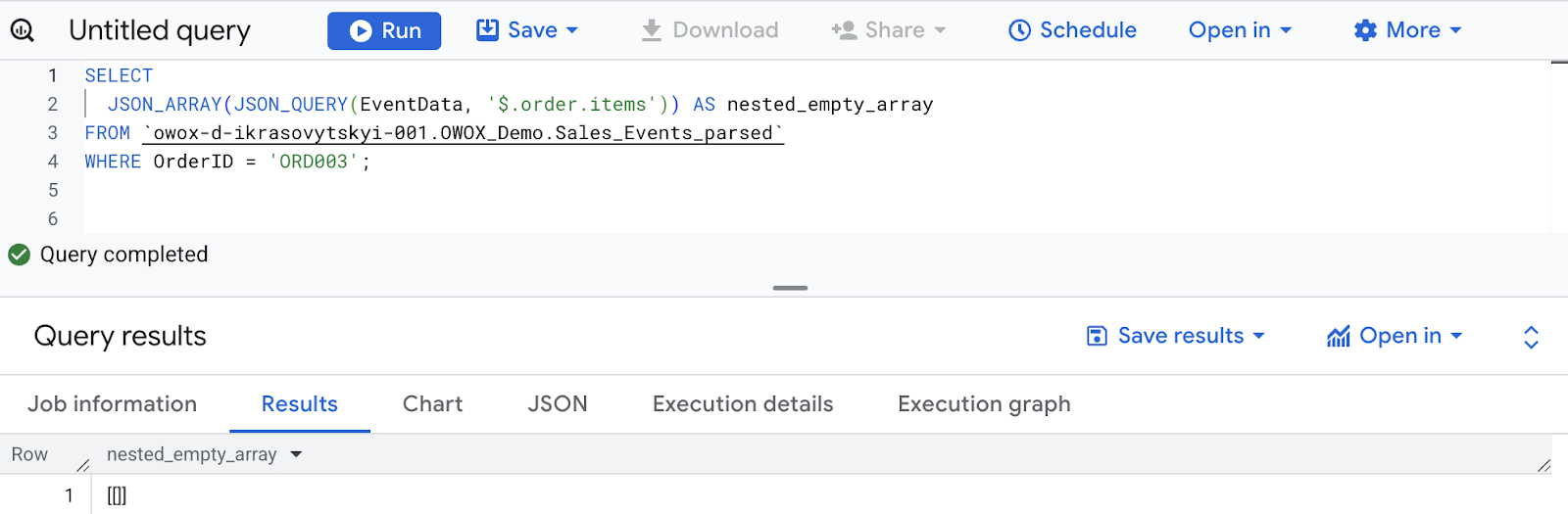 Using BigQuery JSON_ARRAY function to wrap an existing array into a nested JSON array. i-shadow