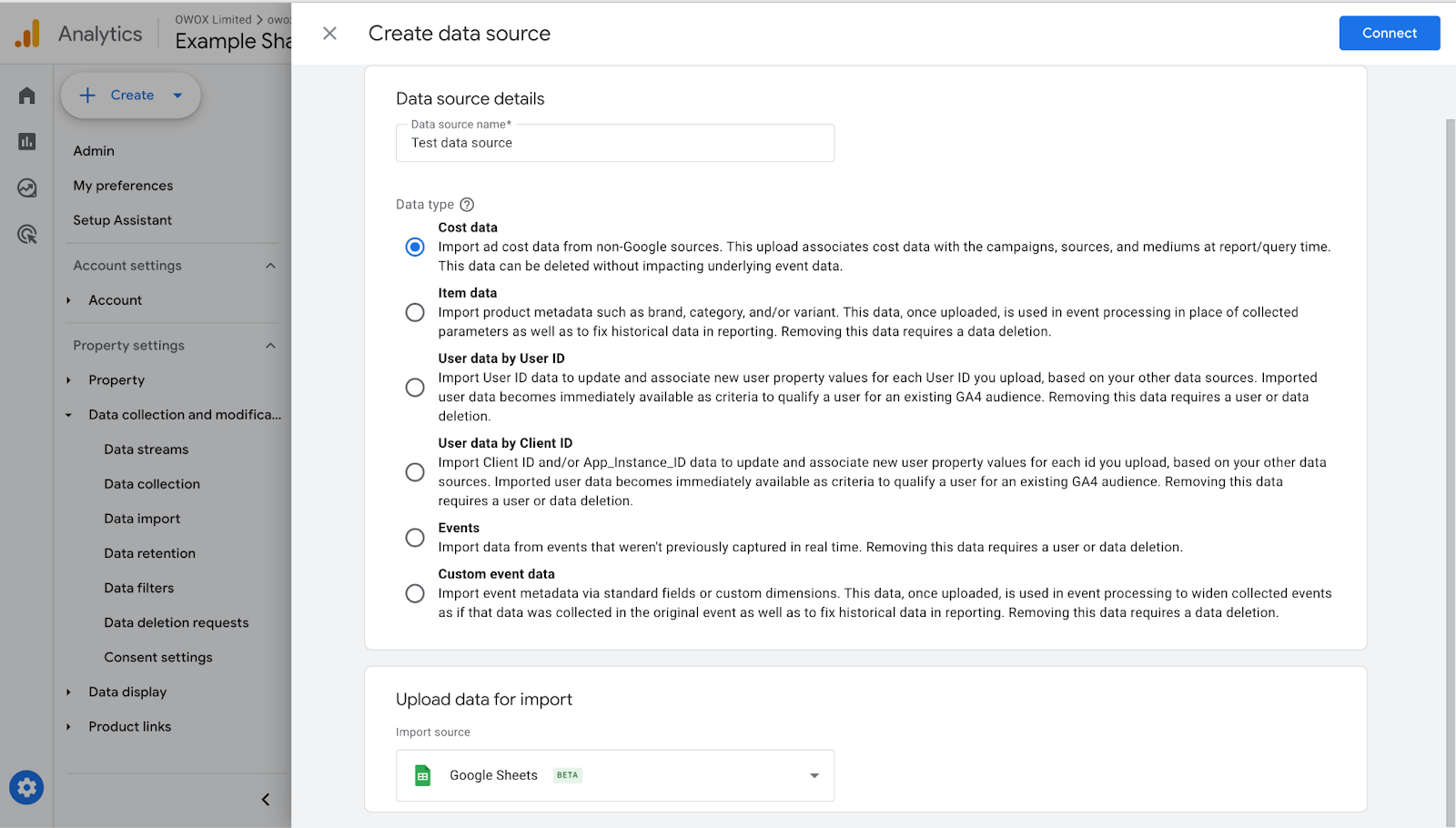 Create a data source in GoOGLE Analytics 4 for cost data