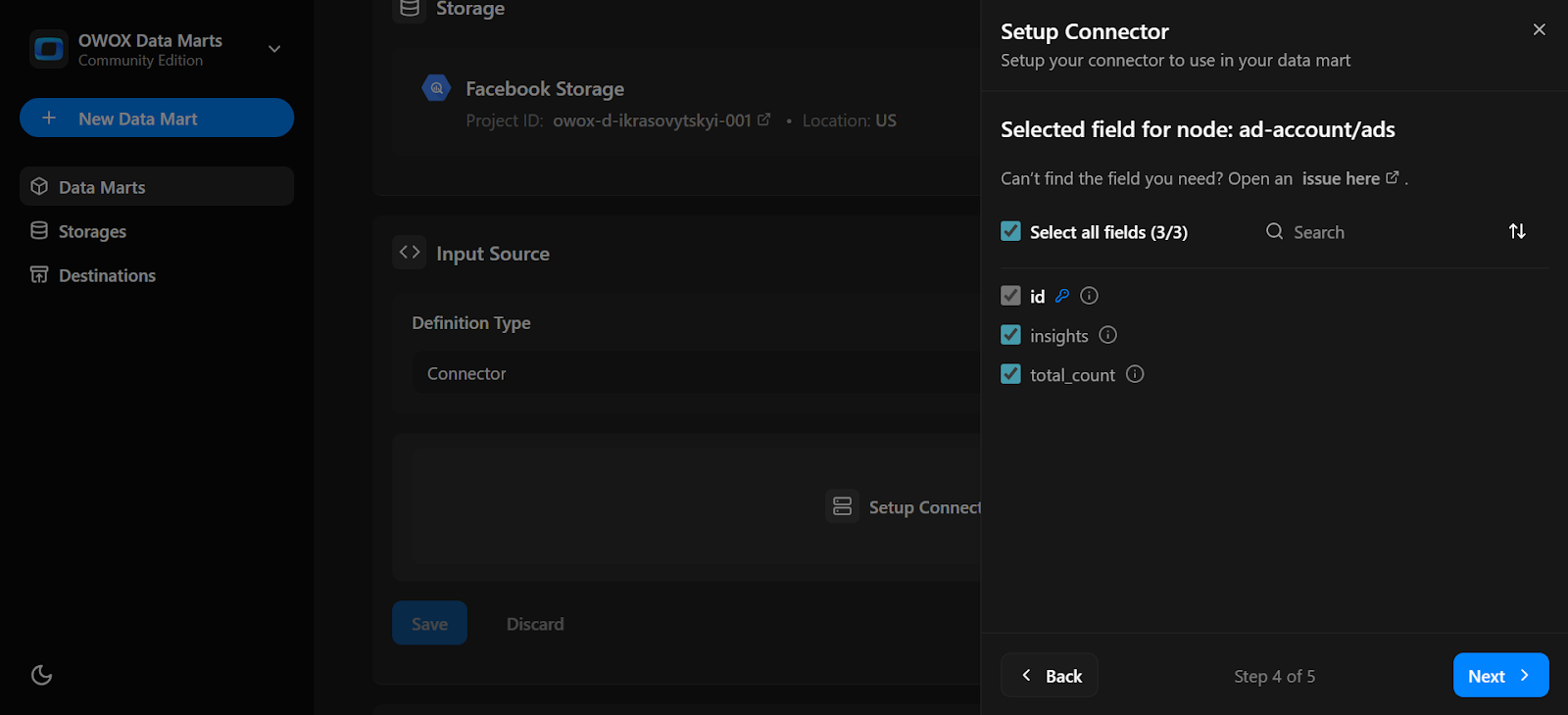 List of available fields from Facebook Ads API to include in the connector. i-shadow