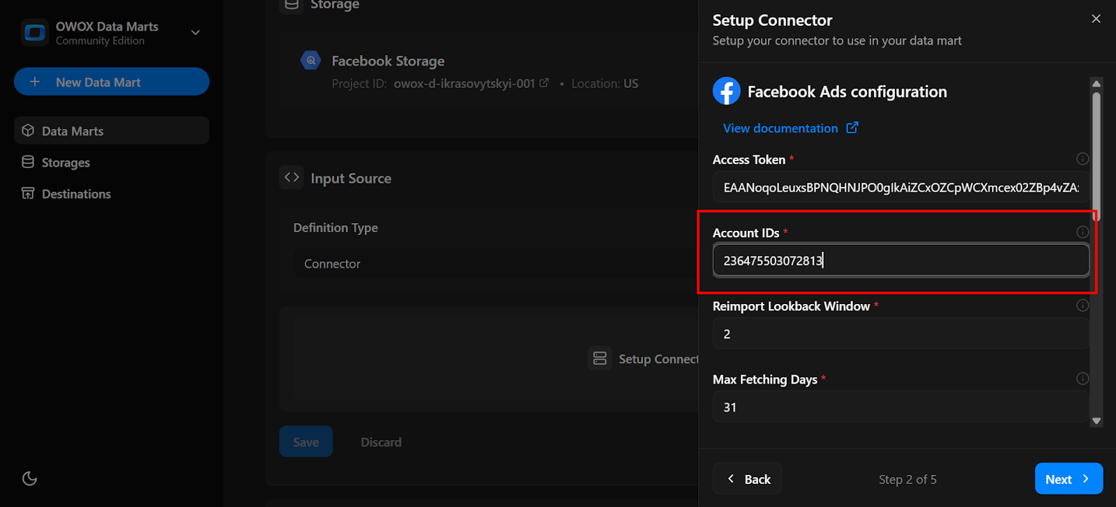 Account ID being pasted into the appropriate field. i-shadow