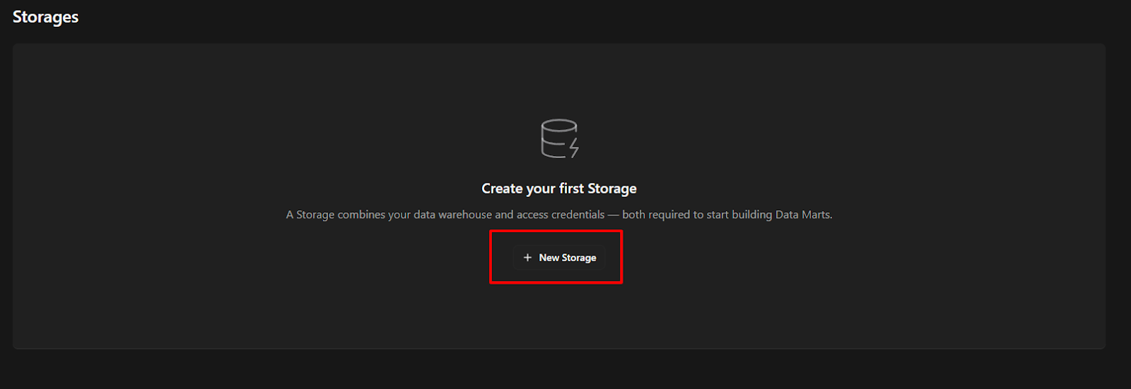New Storage being selected to set up the LinkedIn Ads Data Mart in OWOX. i-shadow
