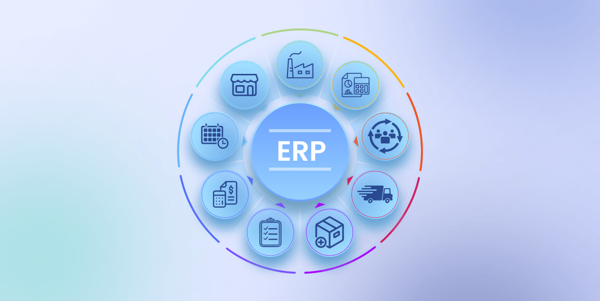 Demonstrating how an ERP system is connecting core business functions like inventory, planning, logistics, and procurement. i-radius