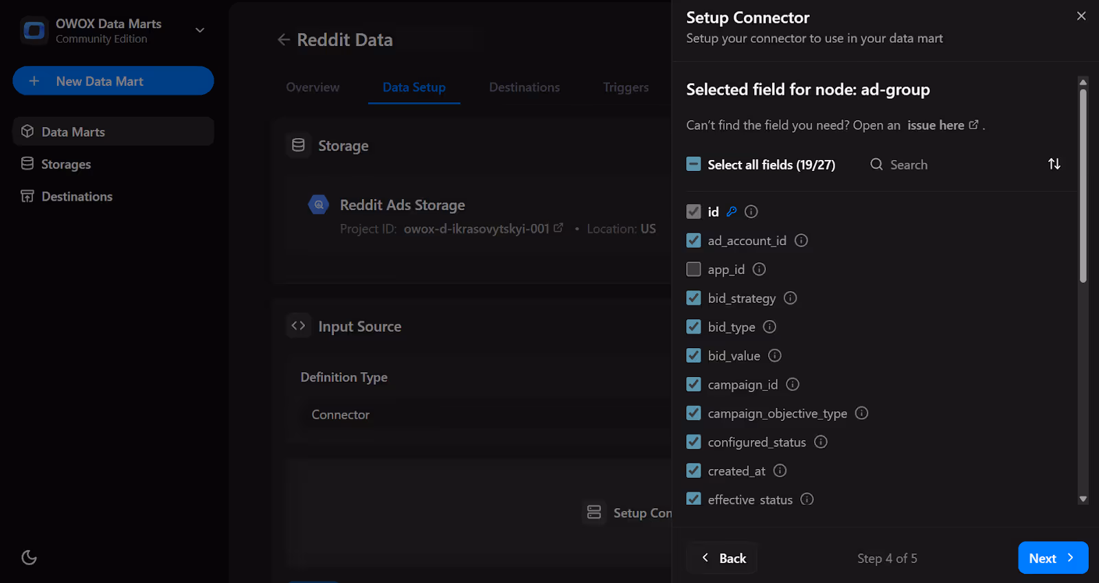List of available fields from Reddit Ads API to include in the connector. i-shadow