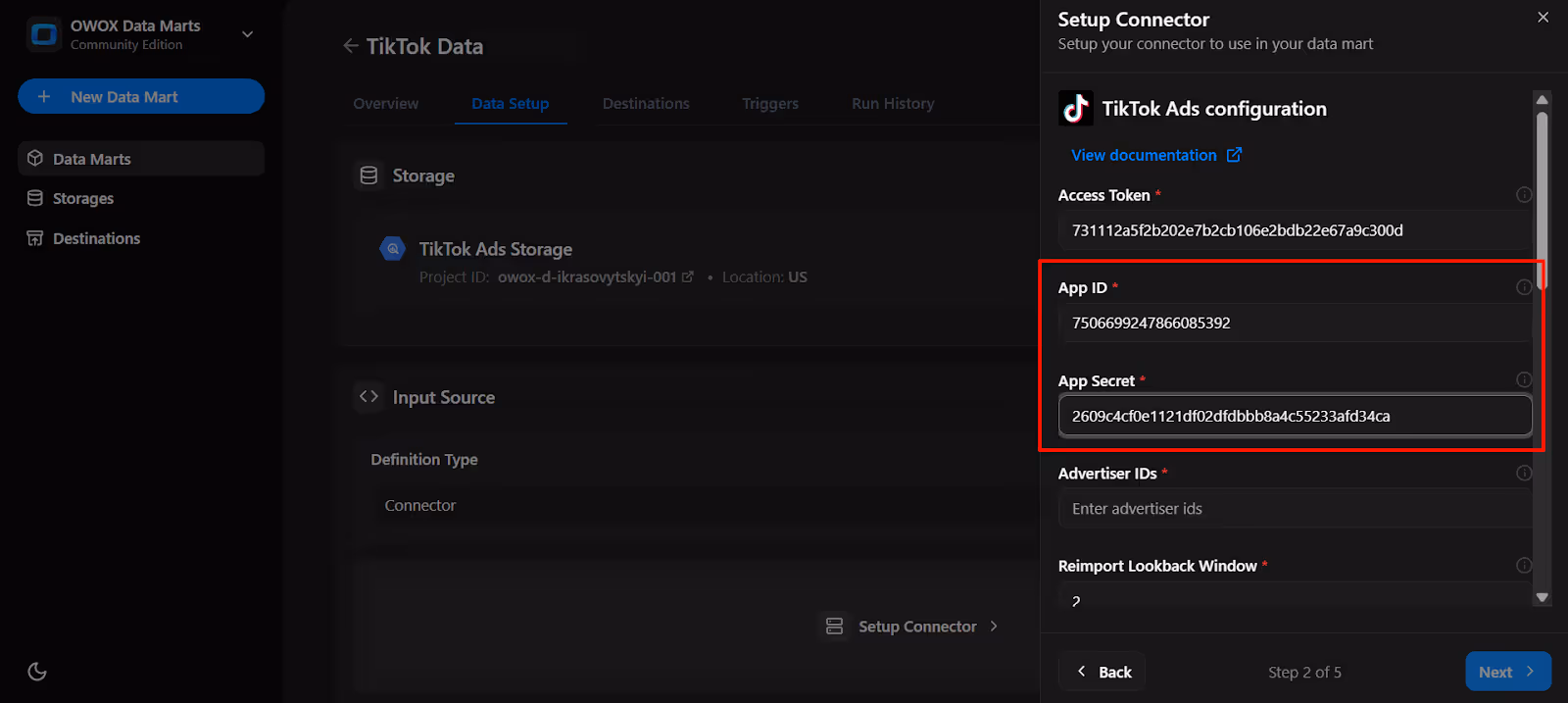 App ID and App Secret being pasted into the appropriate field. i-shadow