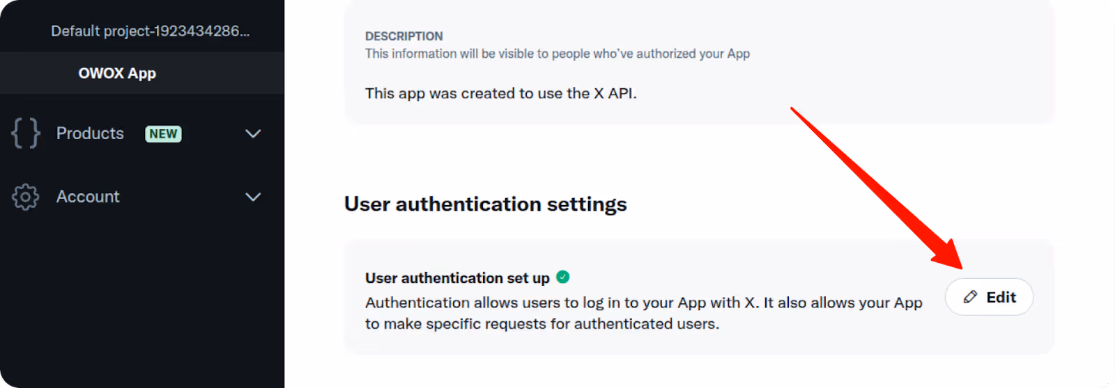 Developer Portal showing a default app under Projects & Apps.  i-shadow