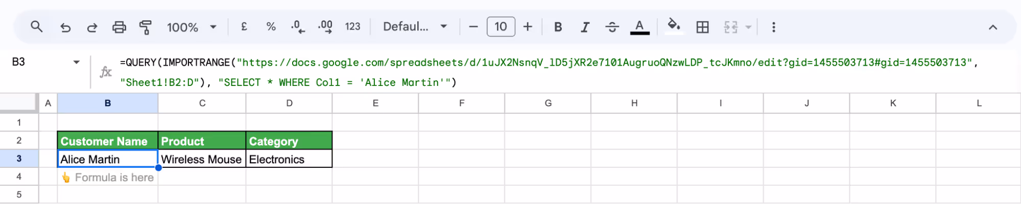 Using QUERY with IMPORTRANCE in Google Sheets  to import data from another spreadsheet and display matching information based on a search term. i-border