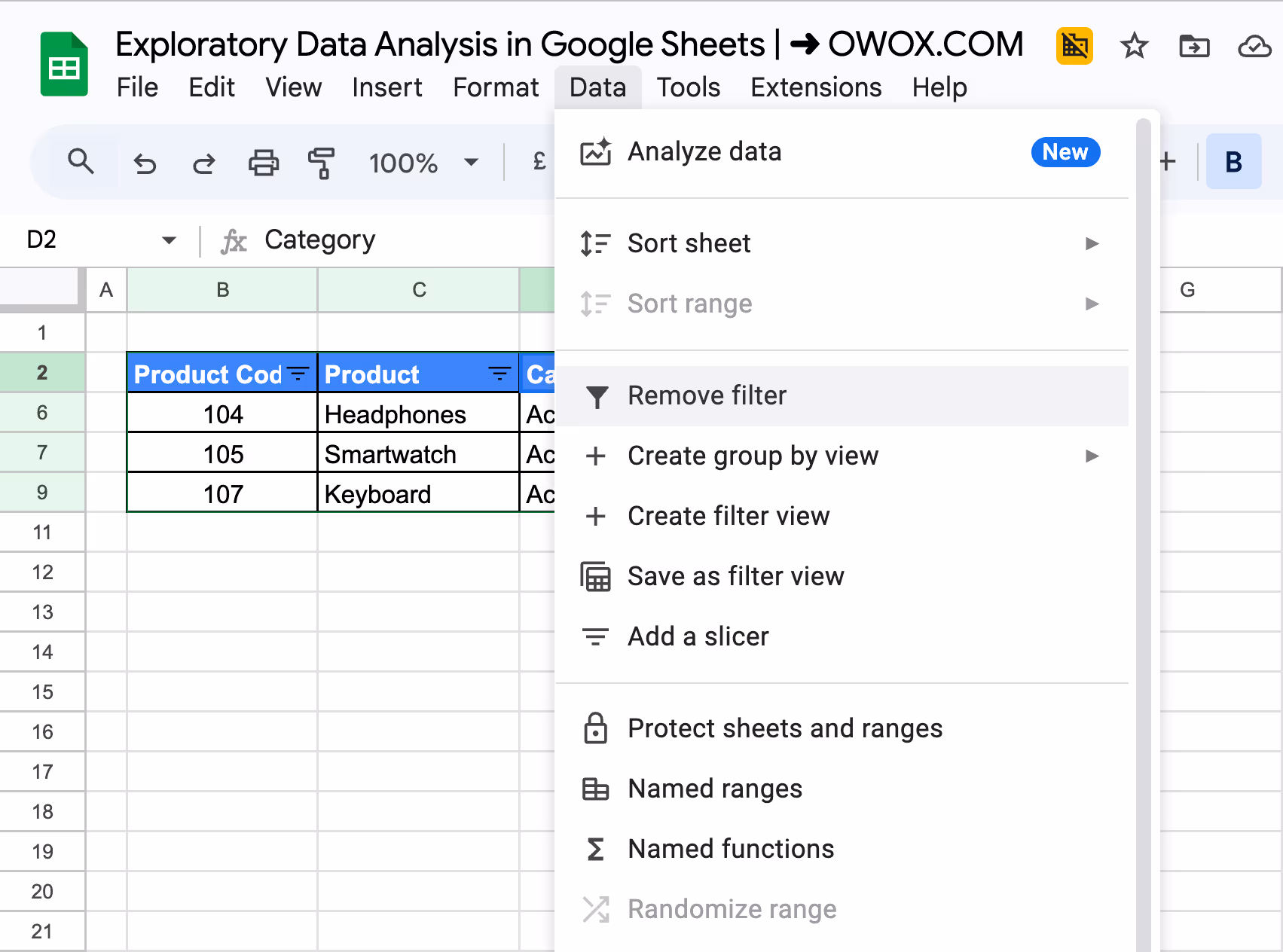 Removing a filter in Google Sheets to display all data after applying filtering conditions. i-border