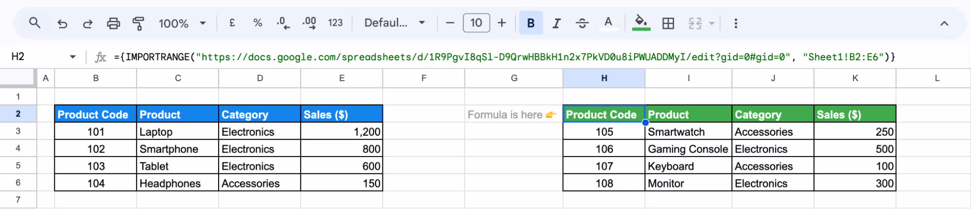 Consolidating data from multiple sheets using the IMPORTRANGE function in Google Sheets. i-border