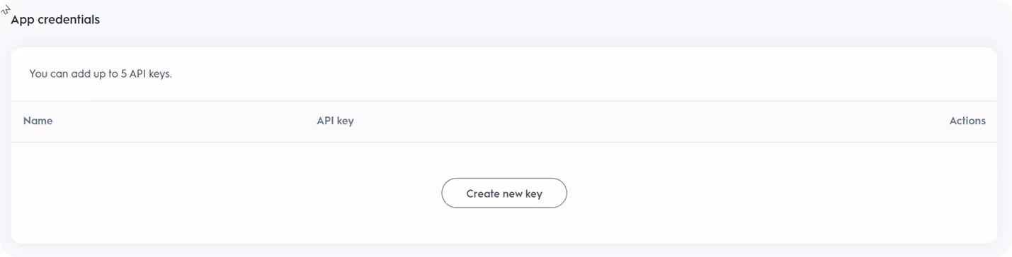 Criteo App Credentials section showing option to create a new API key with a “Create new key” button. i-shadow