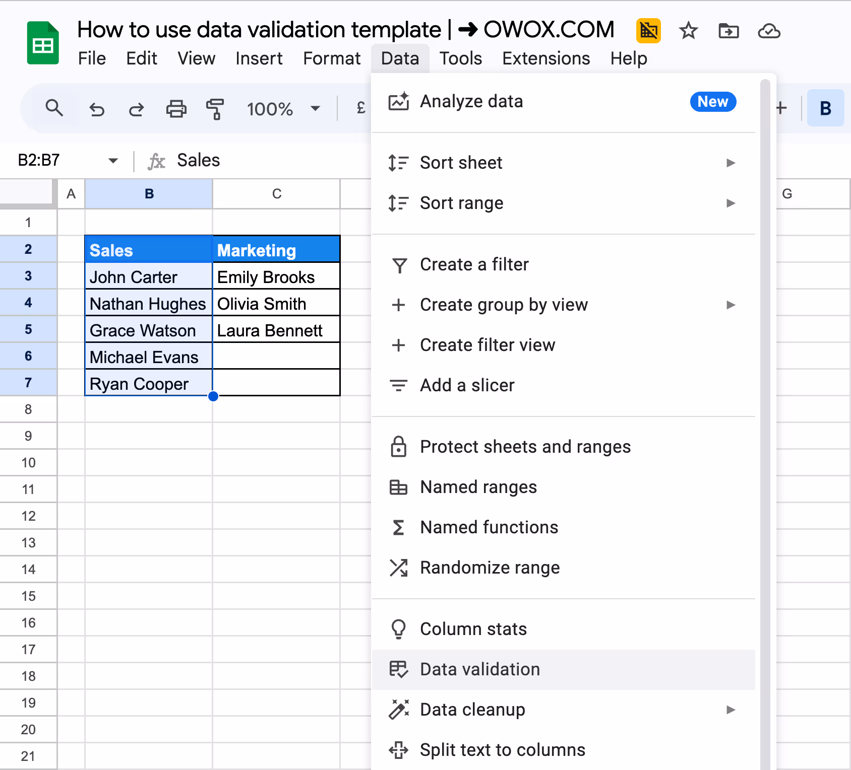 Creating Named Ranges in Google Sheets for creating dependant dropdown via data validation. i-border