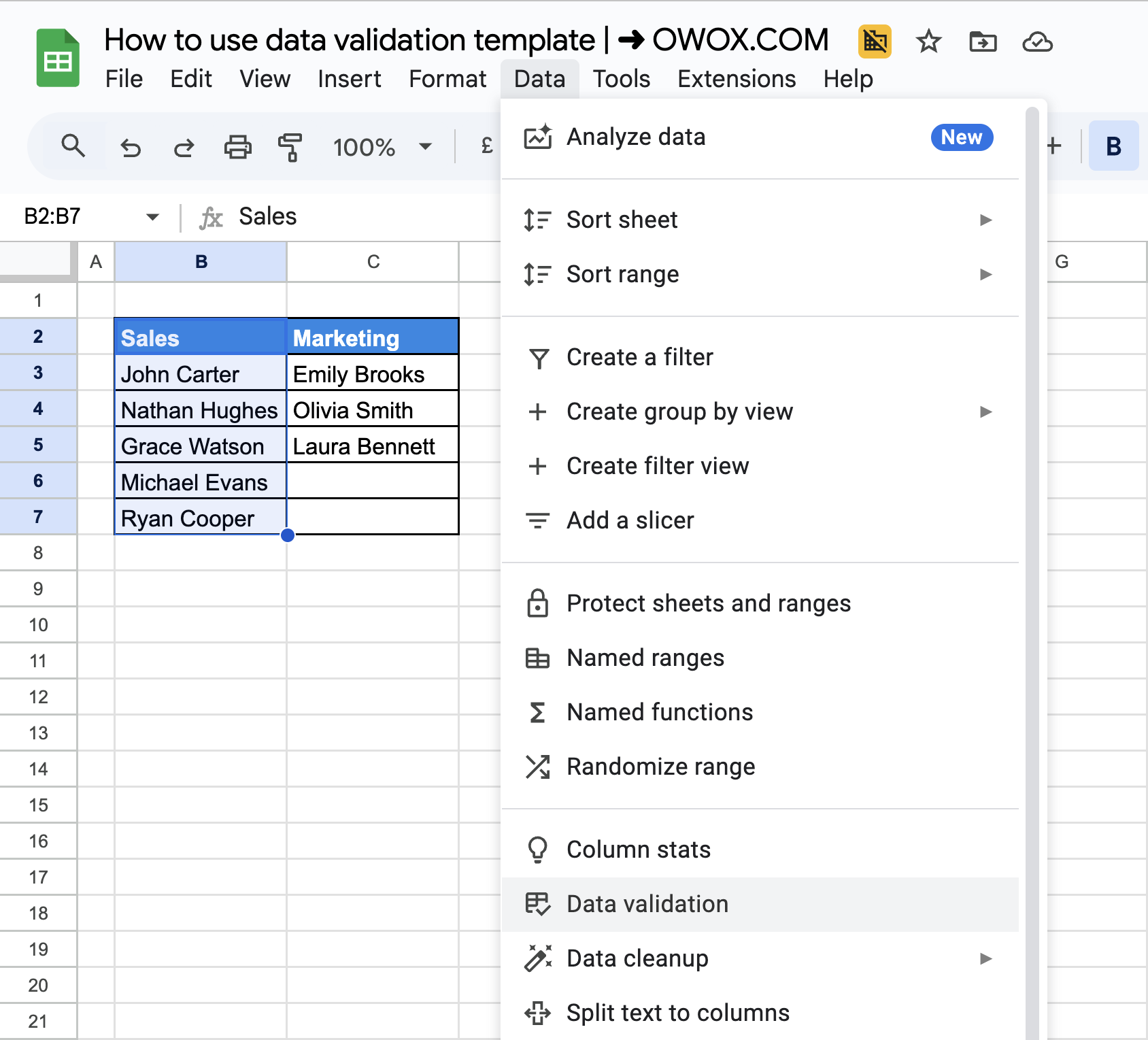 Creating Named Ranges in Google Sheets for creating dependant dropdown via data validation. i-border