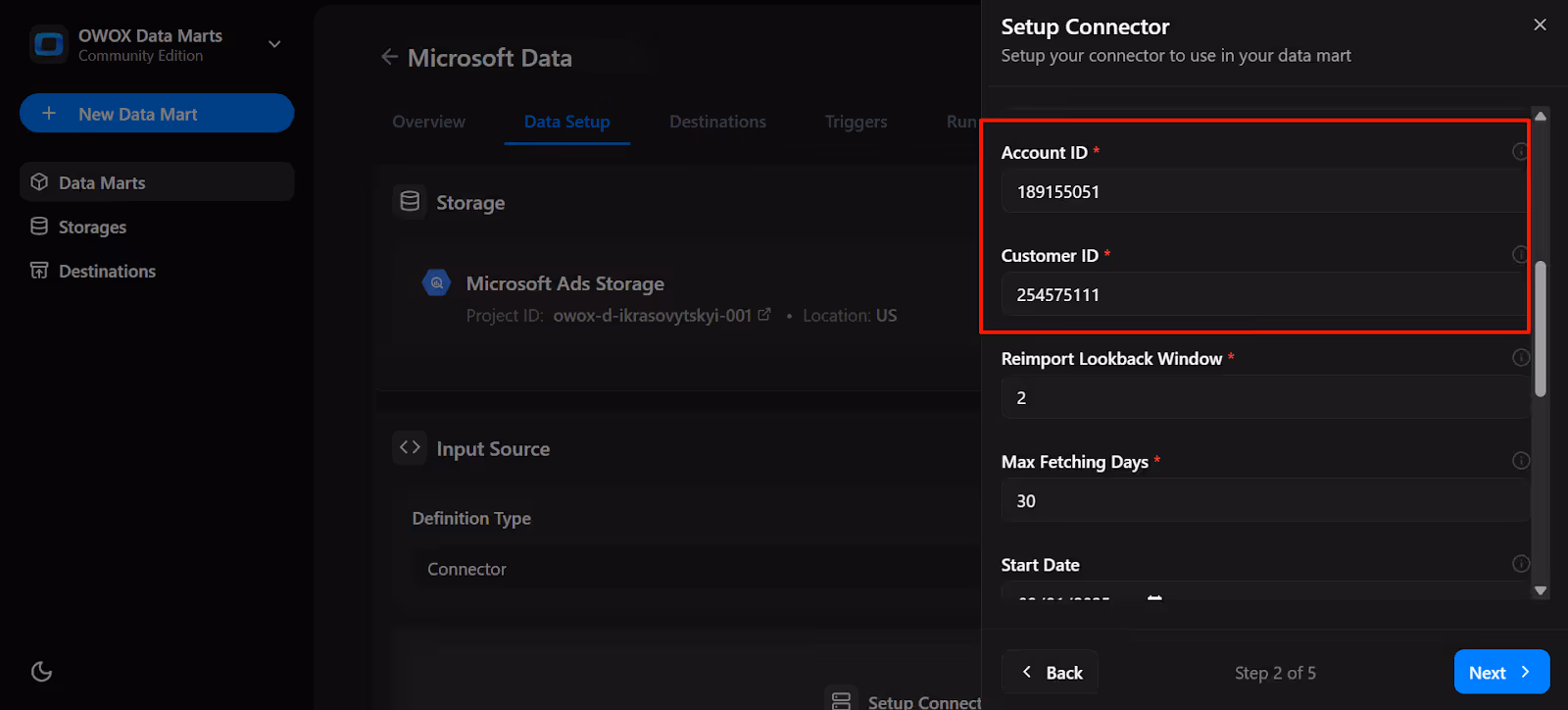 Account ID being pasted into the appropriate field. i-shadow