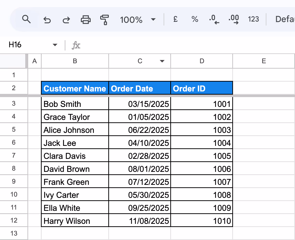 The Google Sheets interface with the grey freeze line moved below row 1 to lock the header row in place. i-border