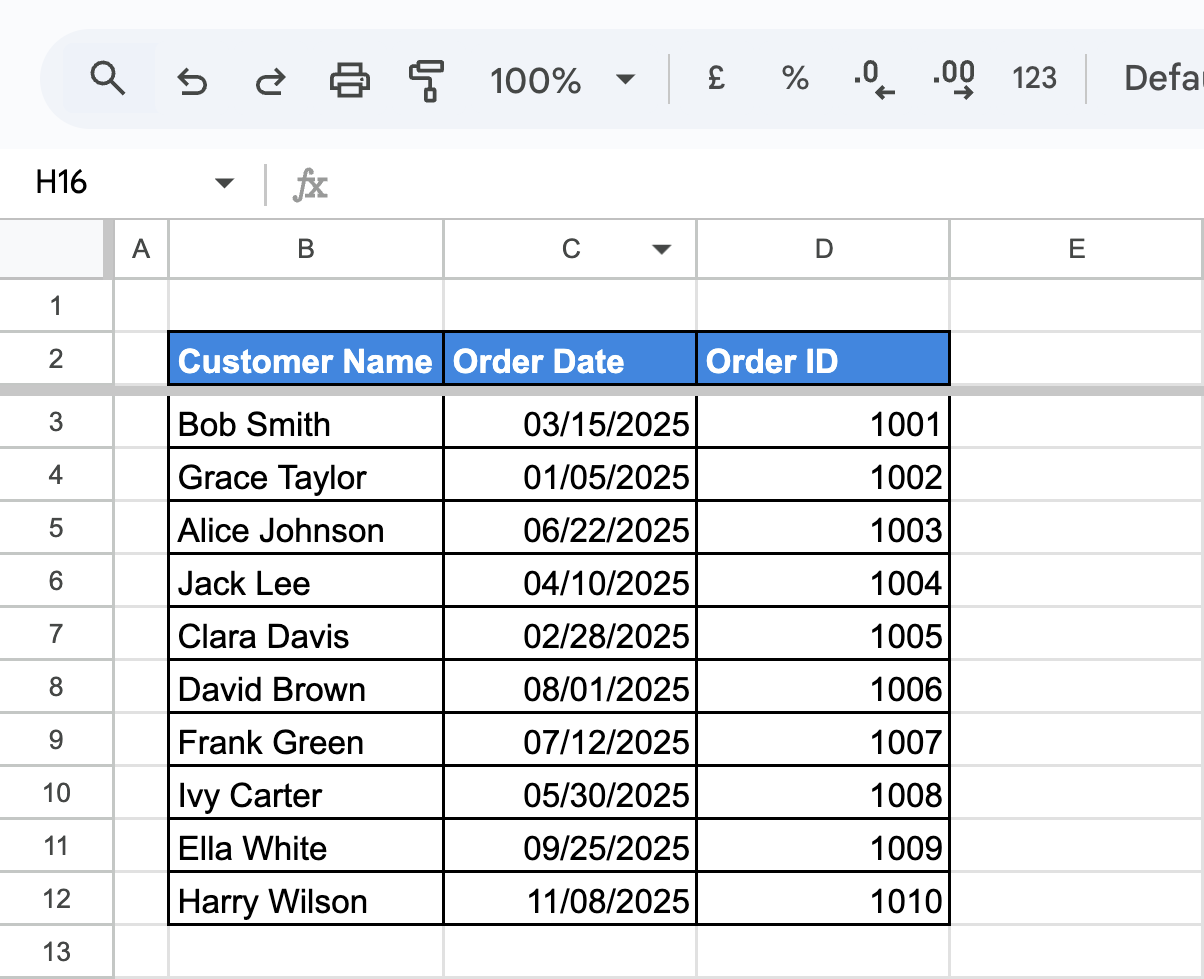 The Google Sheets interface with the grey freeze line moved below row 1 to lock the header row in place. i-border