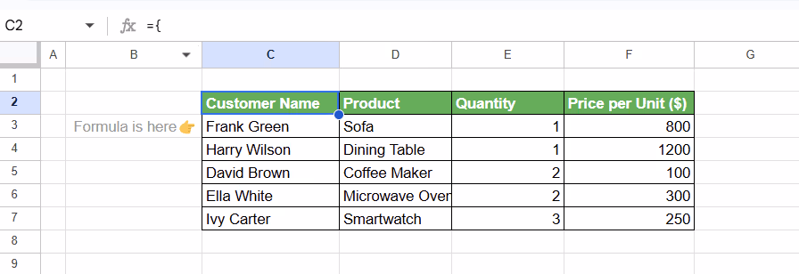 The SORT function applied in cell B2 to sort the second chunk of the dataset based on "Quantity" in ascending order. i-border