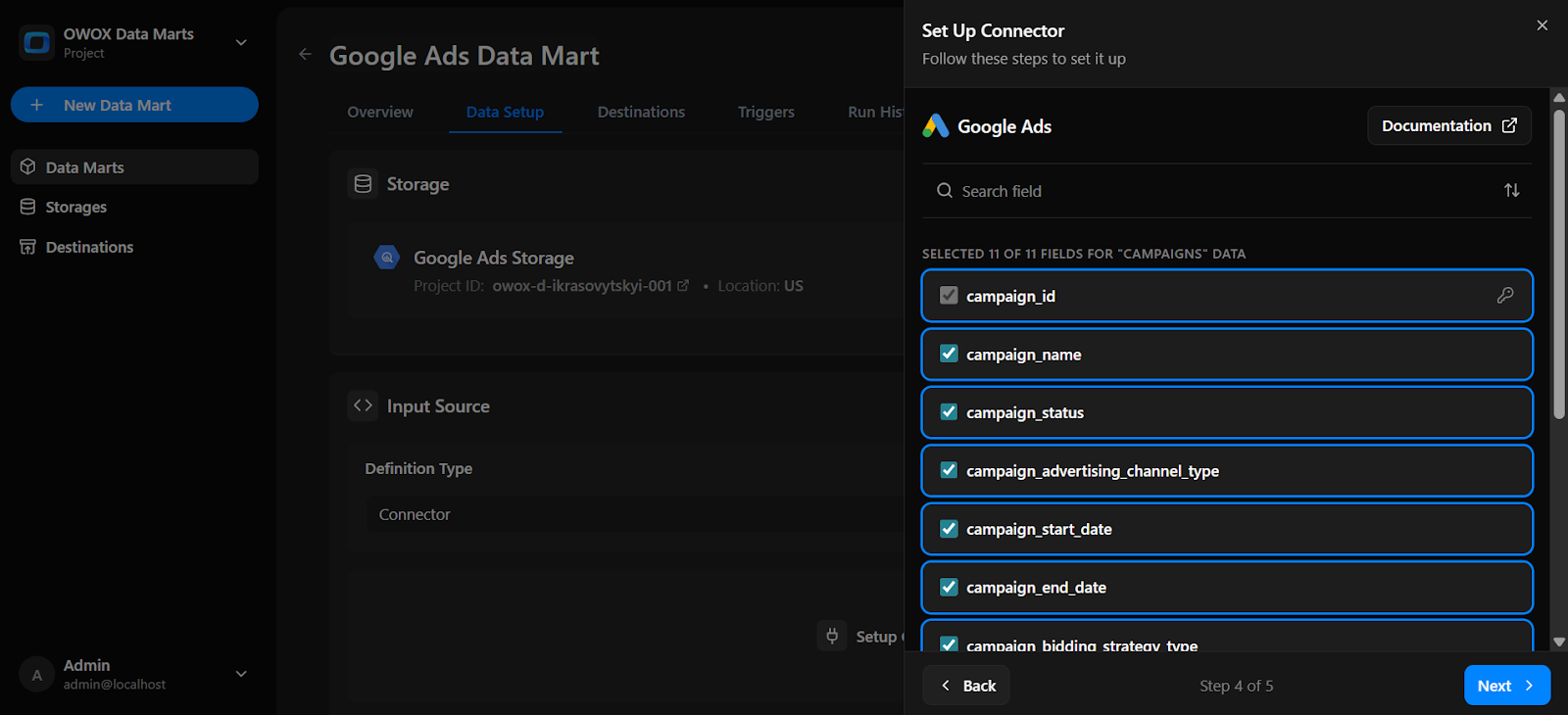 List of available fields from Google Ads API to include in the connector. i-shadow