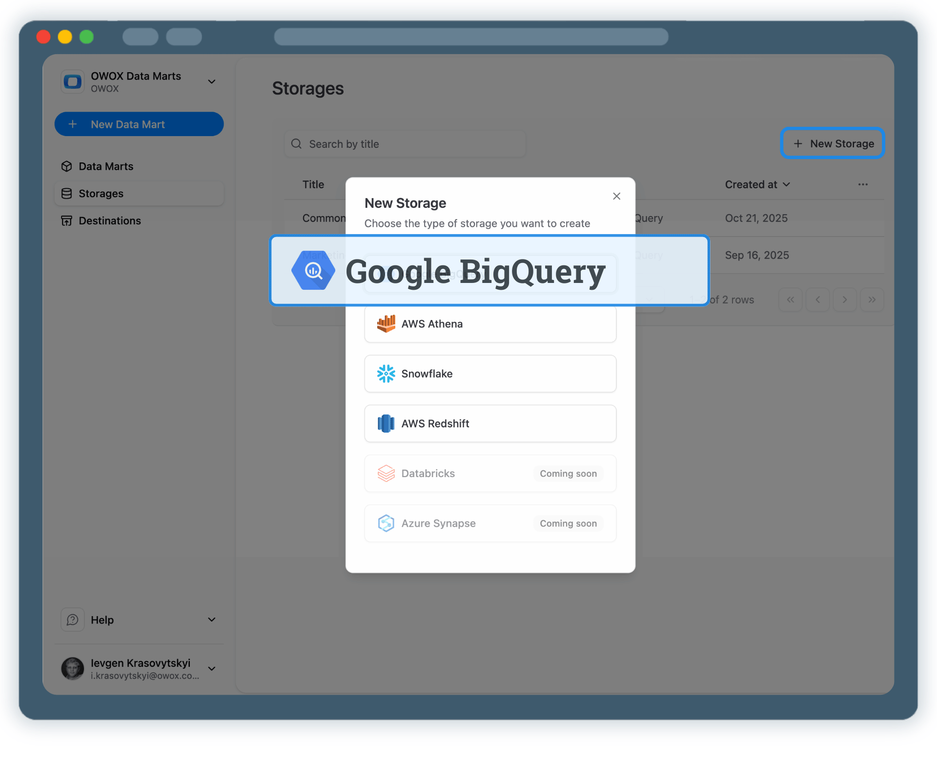 Step 1: Connect Google BigQuery as Your Data Storage