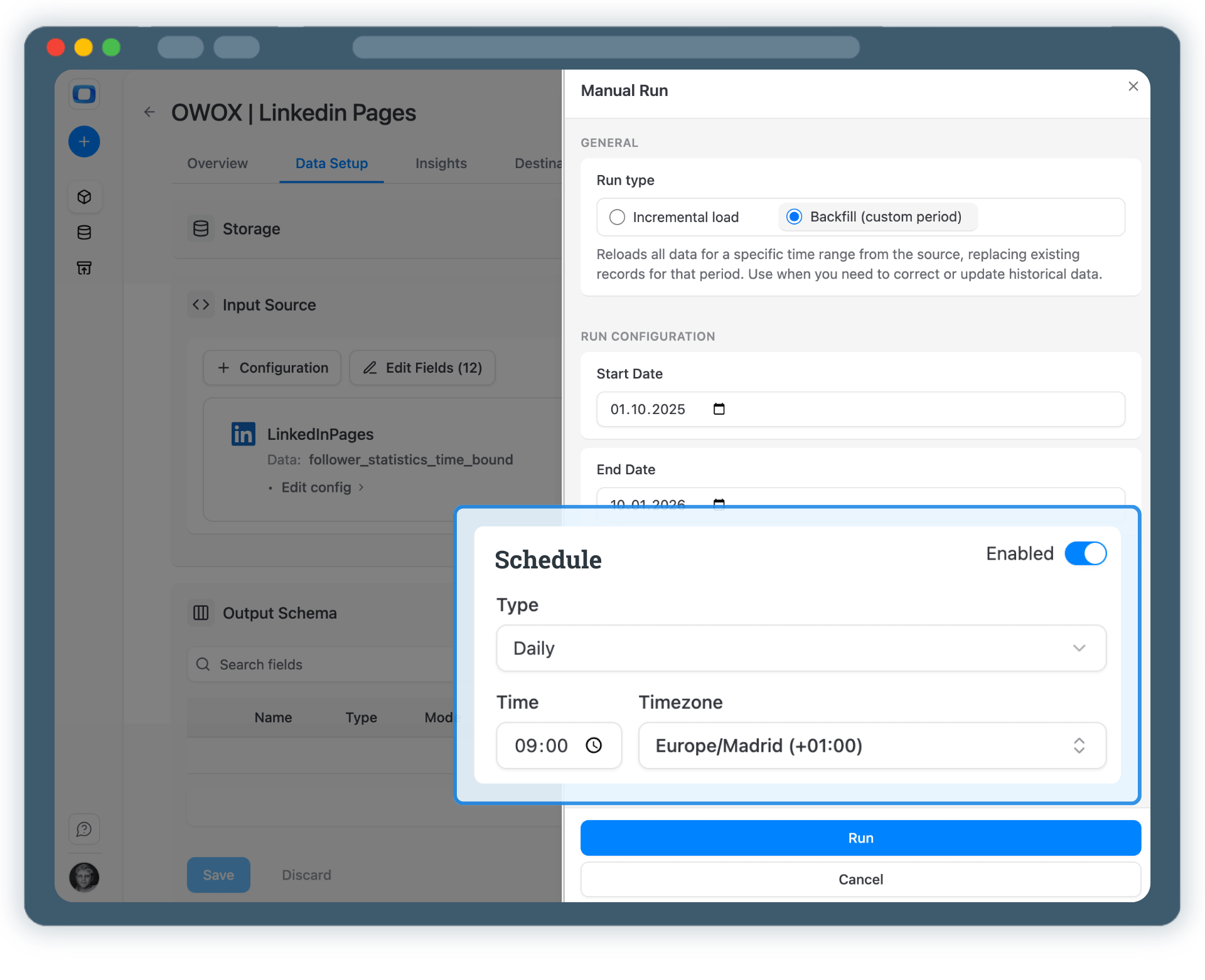 Step 4: Run & Schedule LinkedIn Pages Data Collection