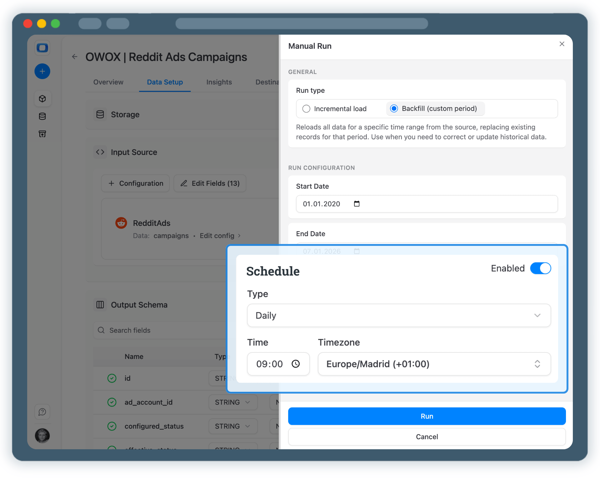 Step 4: Run & Schedule Reddit Ads Data Collection