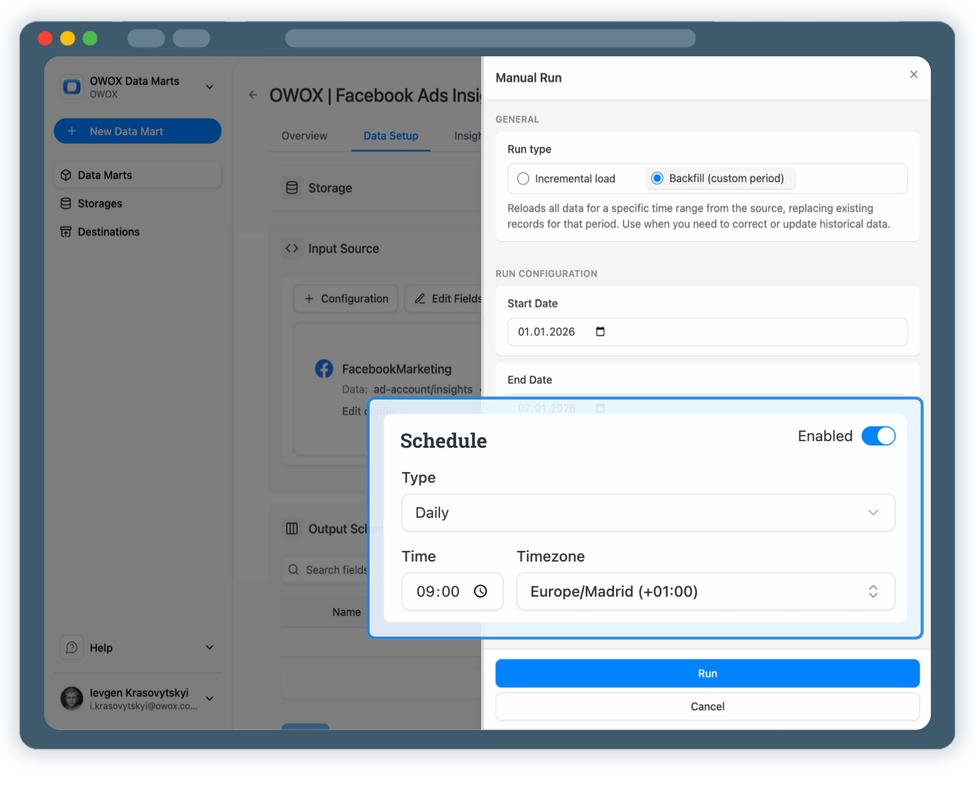 Step 4: Run & Schedule Facebook Ads Data Collection