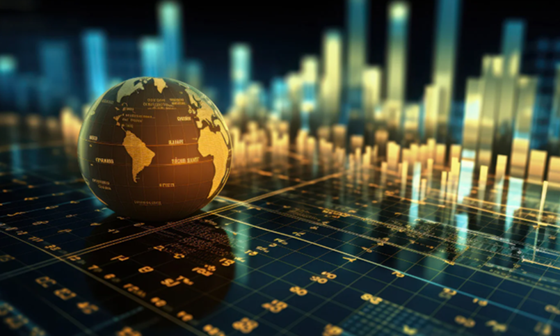 Global financial and marketing data visualization with charts and a globe, illustrating Snowflake as a technical data backend rather than a complete marketing analytics solution. i-radius