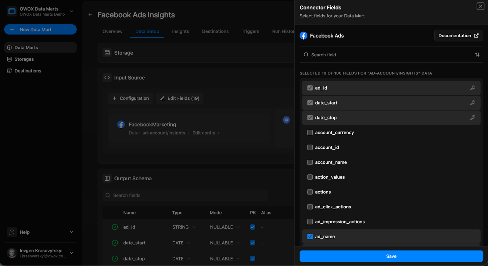 List of available fields from Facebook Ads API to include in the connector. i-shadow