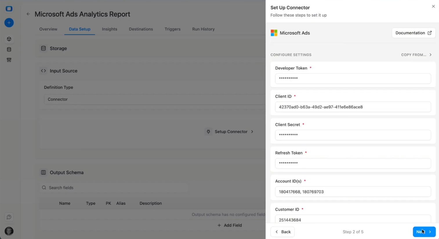 Microsoft OAuth authorization screen in OWOX Data Marts, prompting the user to grant access to Microsoft Ads accounts. i-shadow i-radius