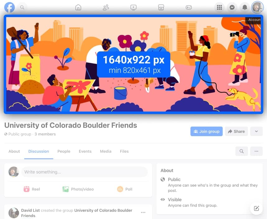 Facebook cover image as it appears in groups. i-border i-radius