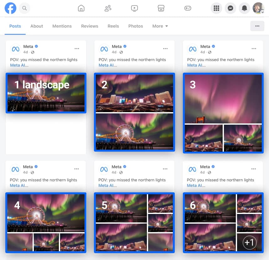 Multiple landscape-oriented photos displayed in Facebook posts i-border i-radius
