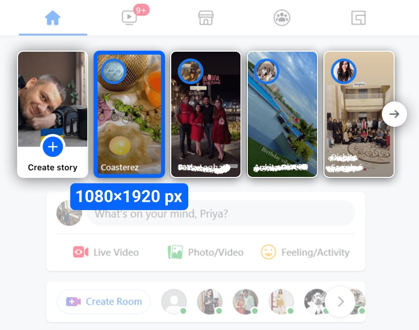 Facebook stories displayed on mobile, featuring vertically oriented images i-border i-radius