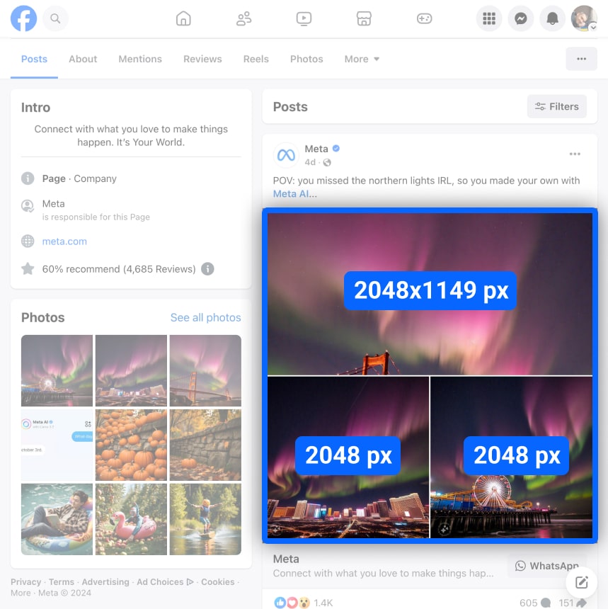 Grid layout of multiple images shared on a Facebook business page. i-border i-radius