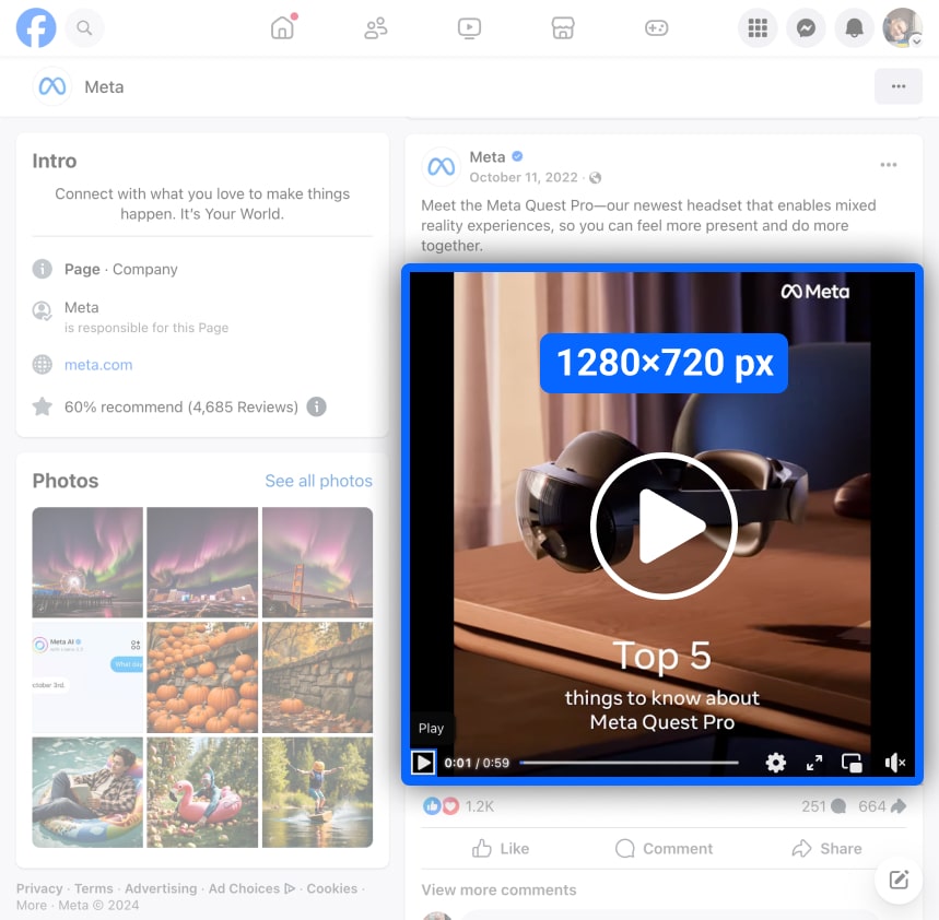 Facebook shared video displayed on a business page i-border i-radius