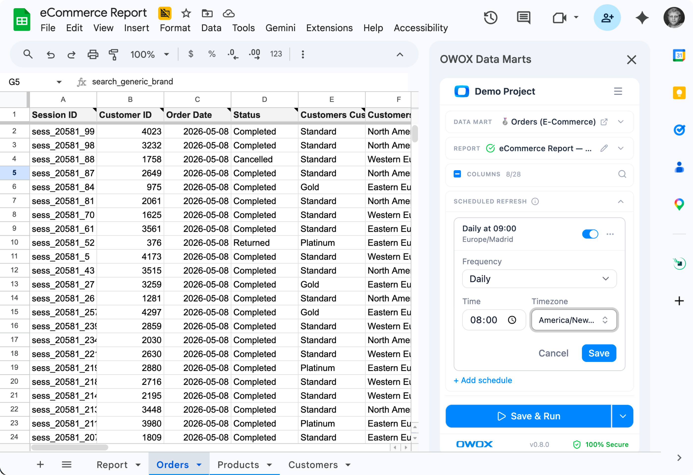 Schedule updates exactly when you need the data to arrive. No slack pings, no tickets, no waiting. Just fresh data arriving to your meeting.