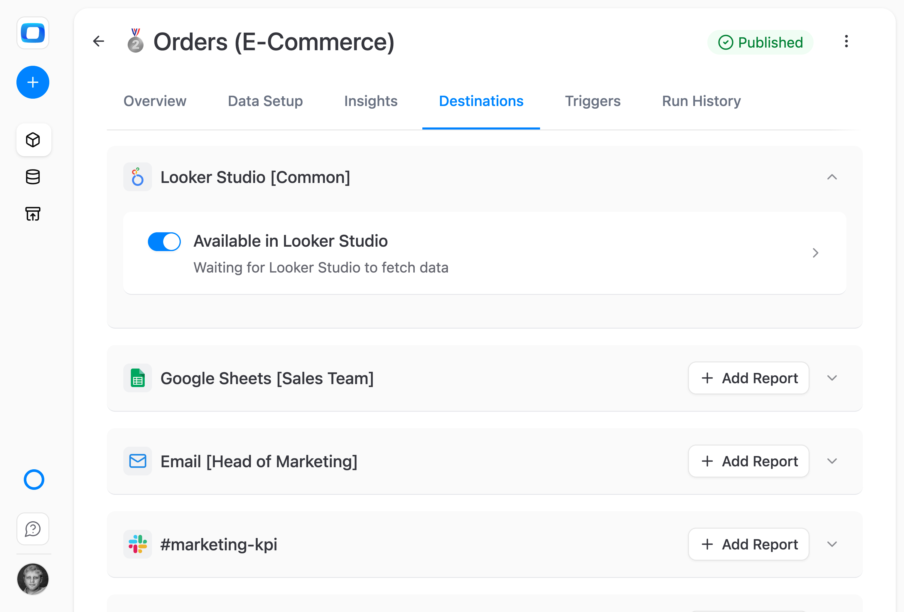 Connect a governed Data Mart to Data Studio instead of writing custom SQL per dashboard. The business logic is already built — just pick columns and visualize.