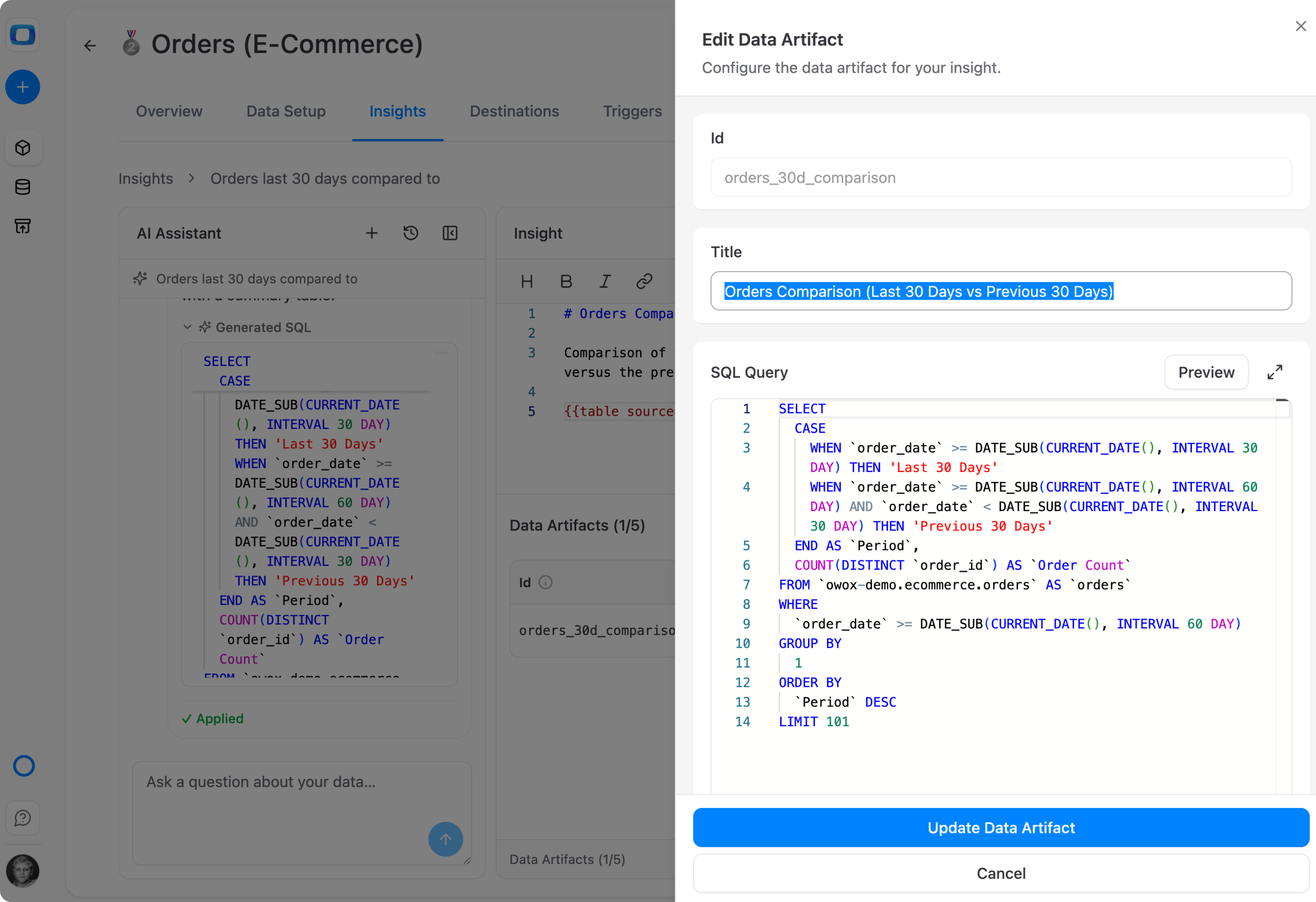 The AI helps you write the SQL, but the numbers come from your queries, run against your warehouse. No hallucinated metrics, no "creative interpretation" of the data.