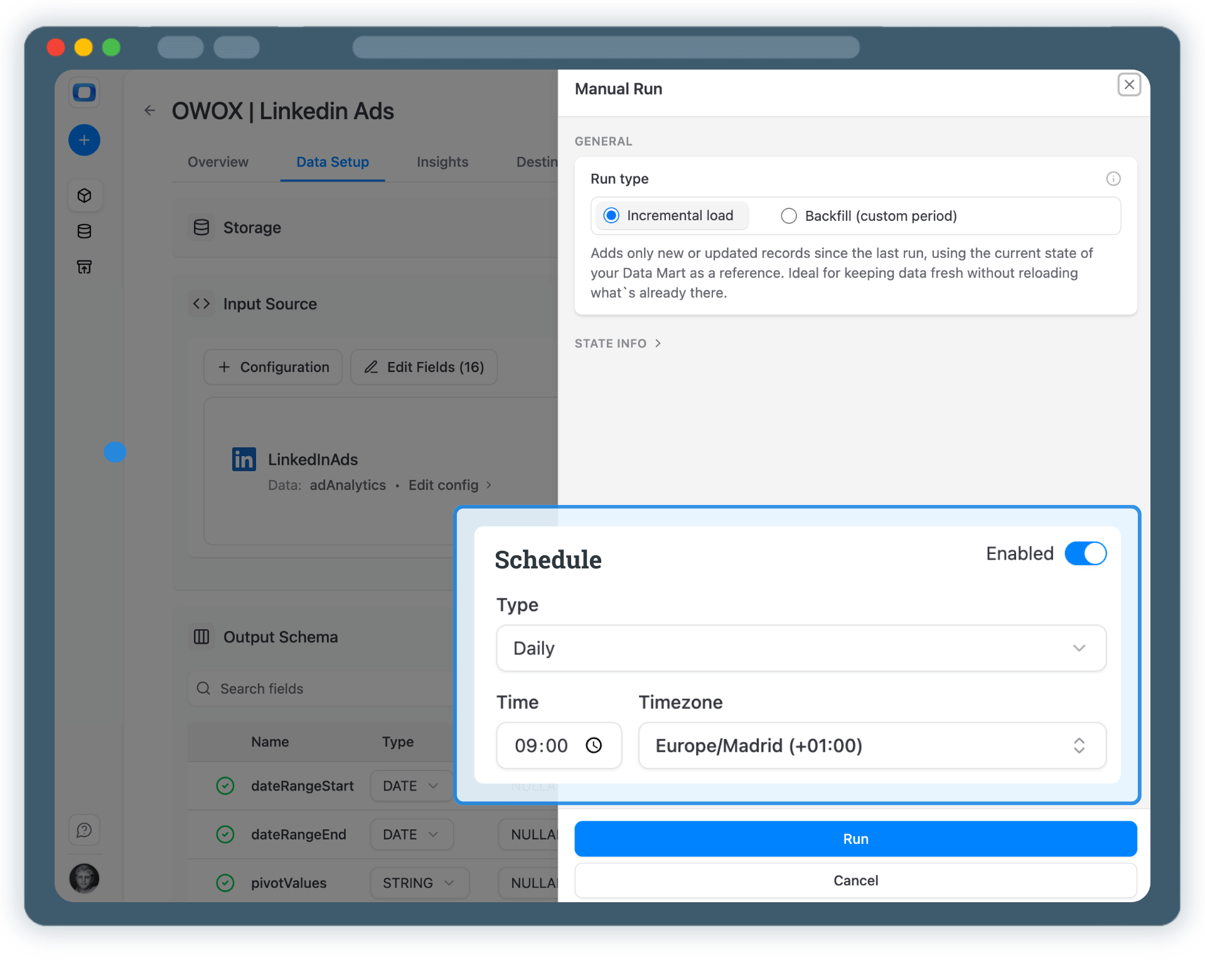 Step 4: Run & Schedule LinkedIn Ads Data Collection