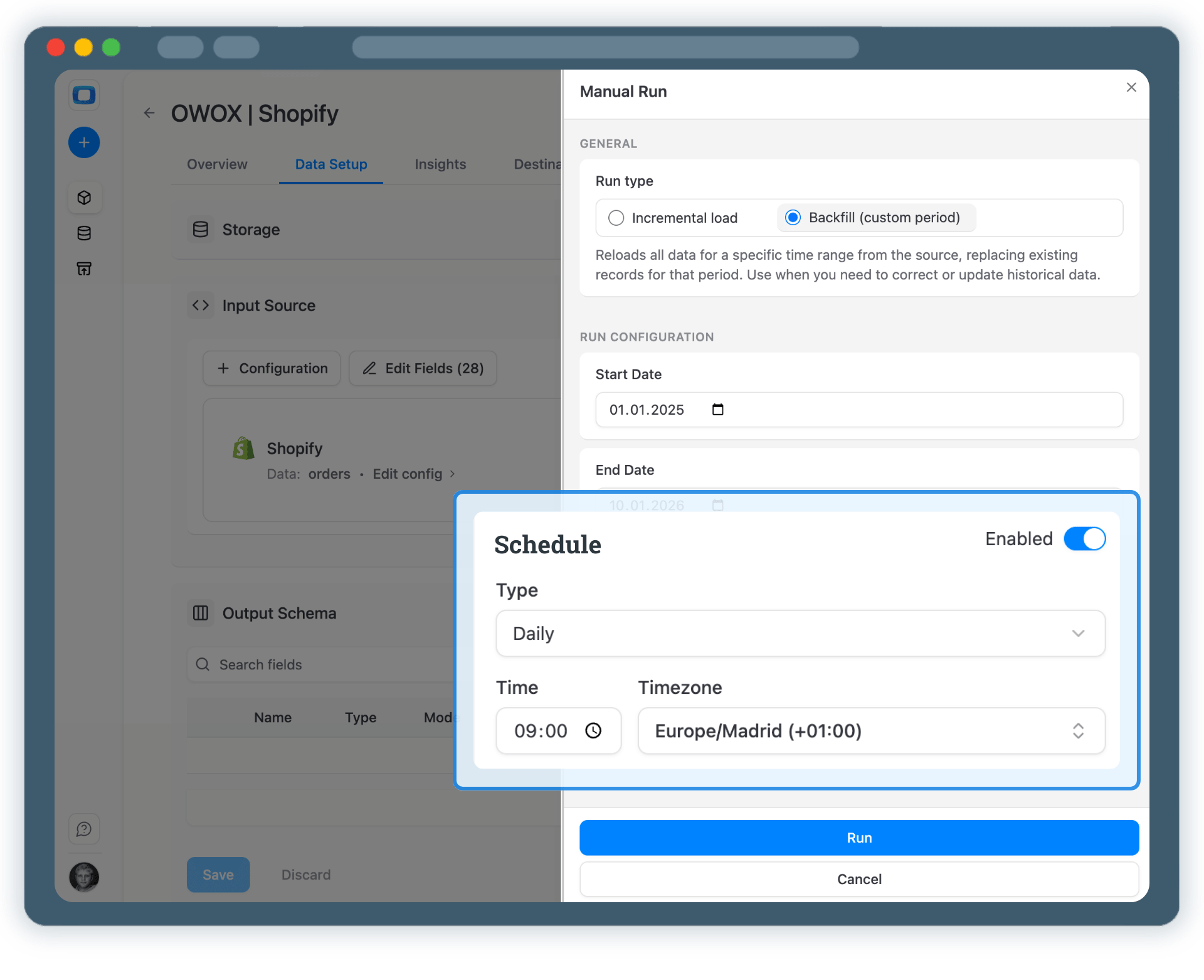Step 4: Run & Schedule Shopify Data Collection