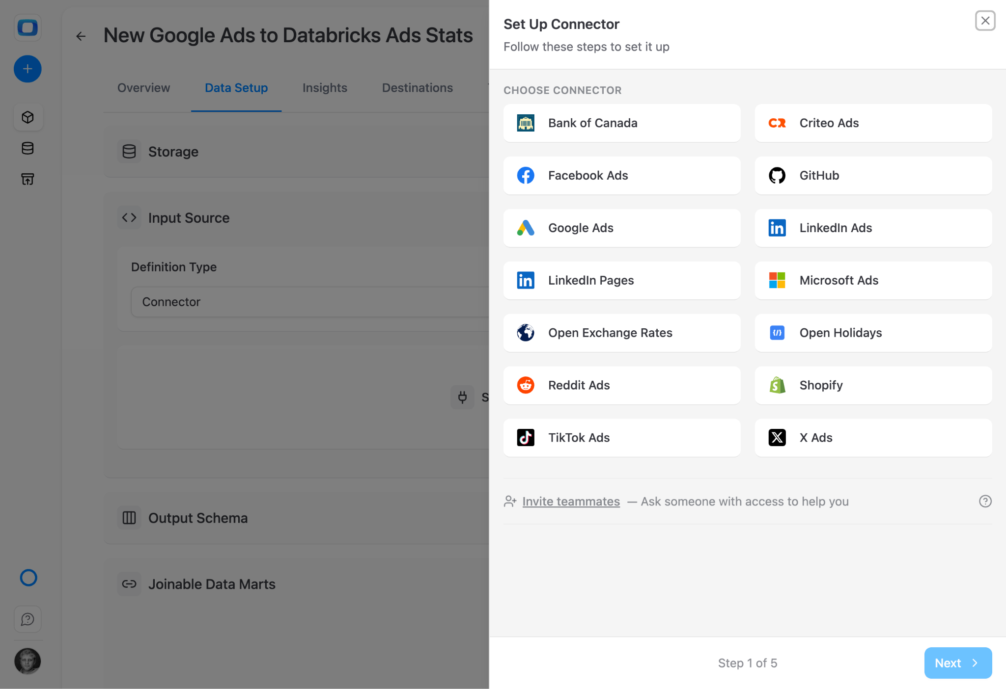 OWOX connector library showing Google Ads among available data source connectors. i-shadow