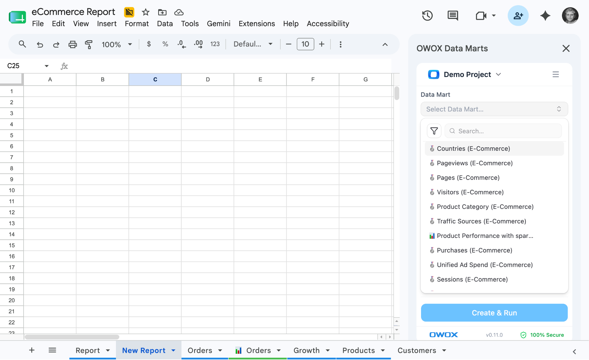 Browse available reports – only the ones the analyst toggled "Available for Reports" are visible