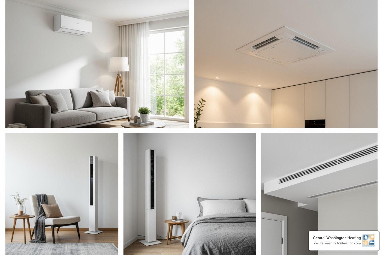 collage of different indoor unit types - AC without ducts