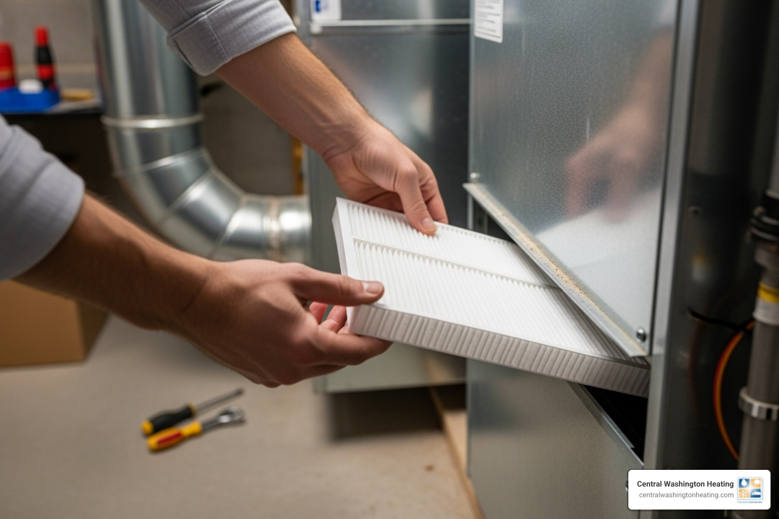 A homeowner changing an air filter, demonstrating a simple yet crucial maintenance task - AC unit replacement