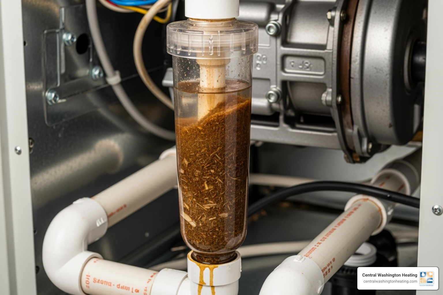 Image of a clogged condensate trap - Furnace pressure switch repair Image of a clogged condensate trap - Furnace pressure switch repair
