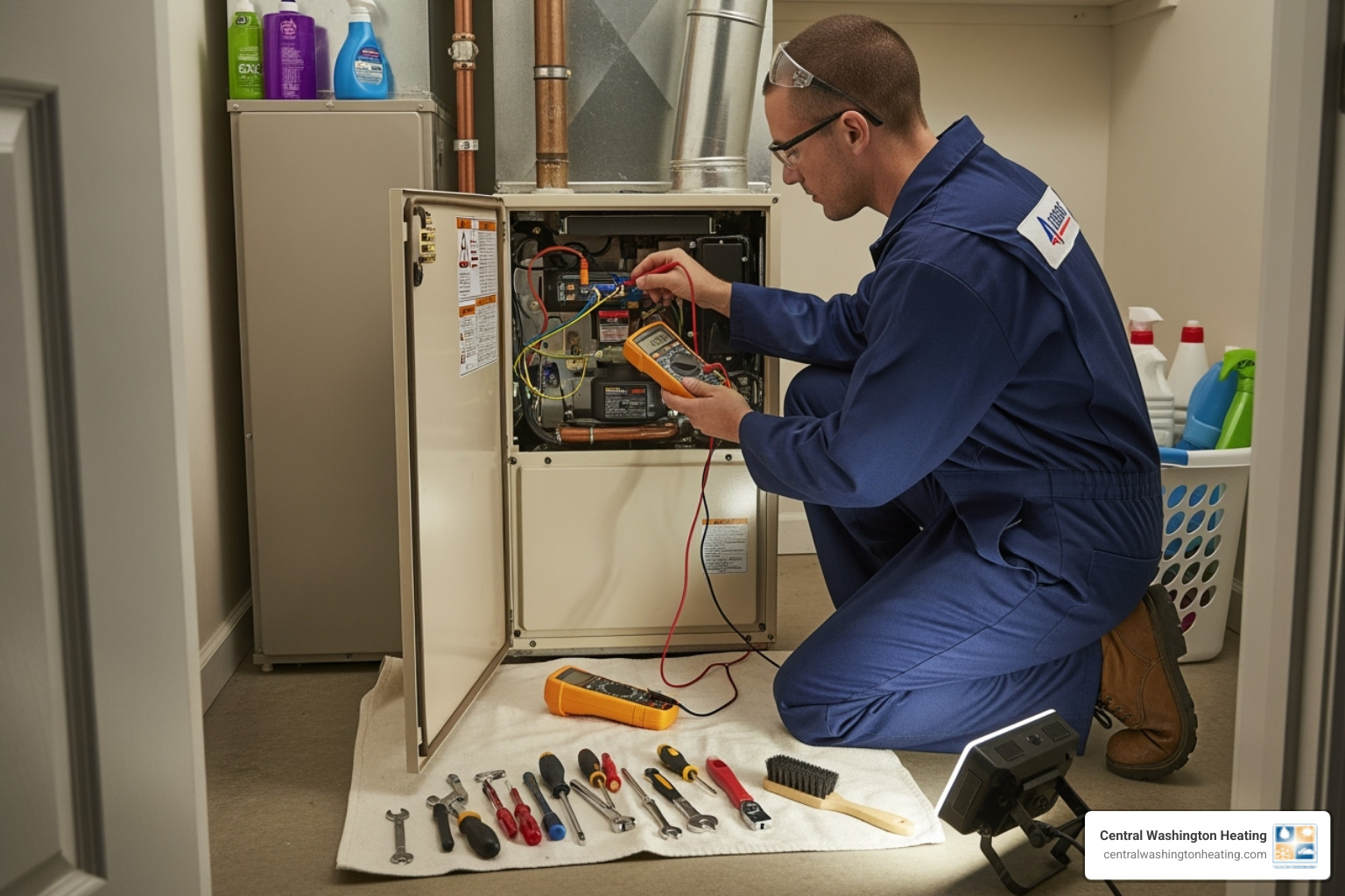 a technician performing furnace maintenance - Furnace not heating a technician performing furnace maintenance - Furnace not heating