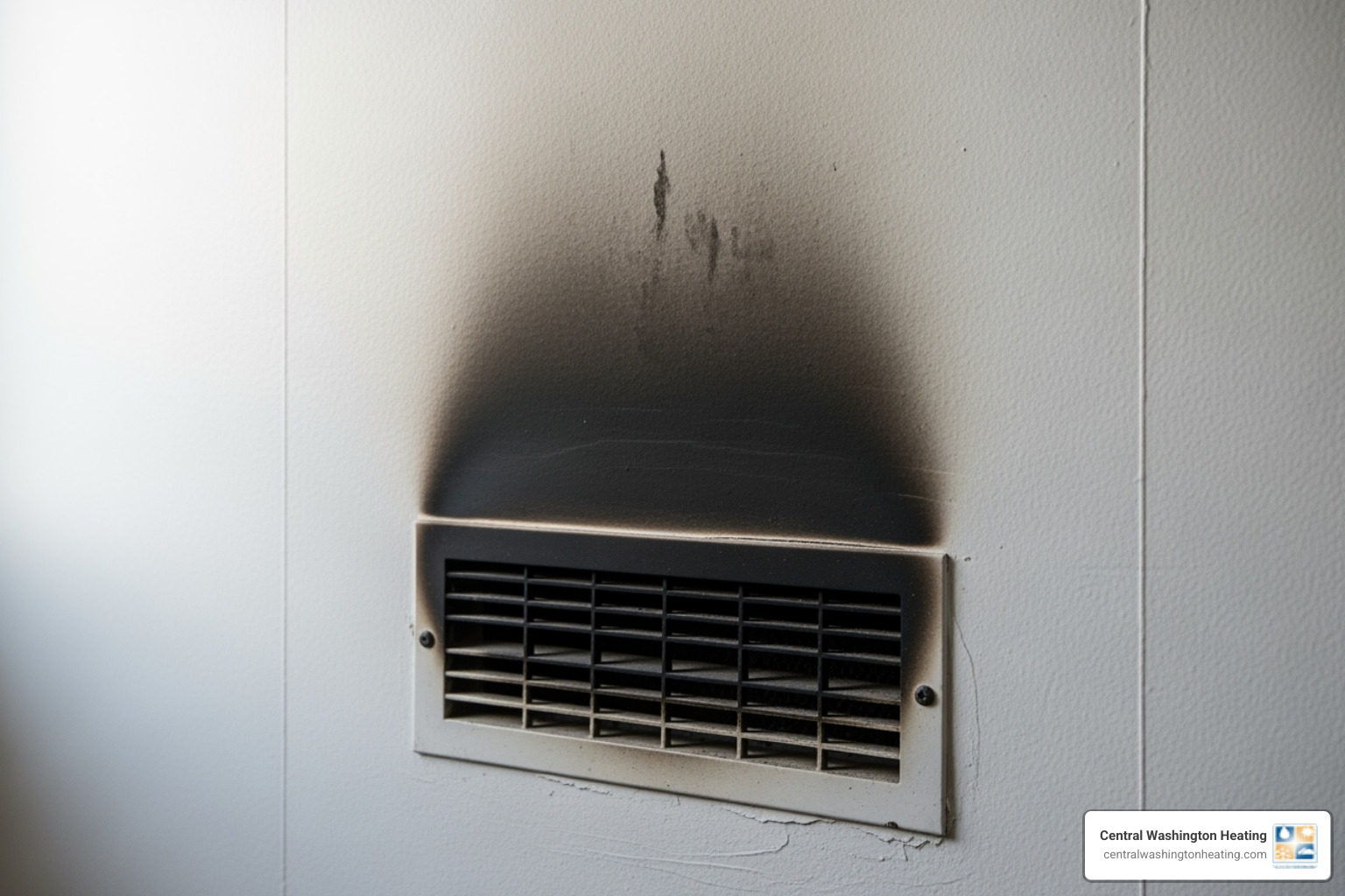 black soot stains on the wall above a furnace vent - Furnace carbon monoxide