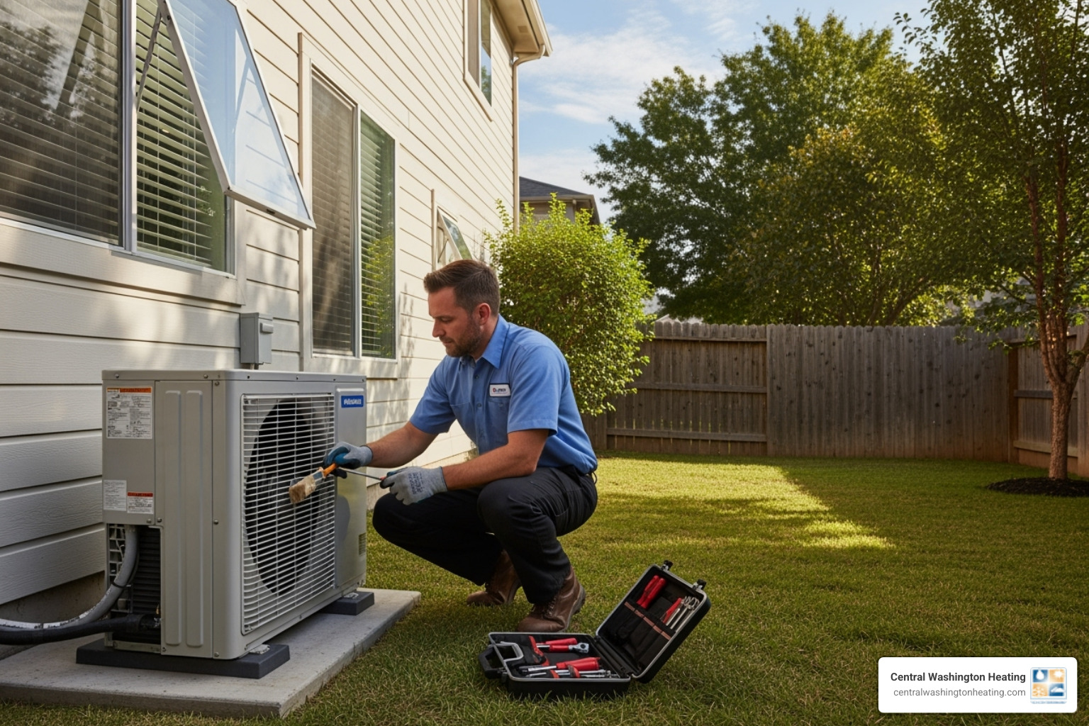 Image of a technician performing maintenance on an outdoor mini split unit - Ductless mini split