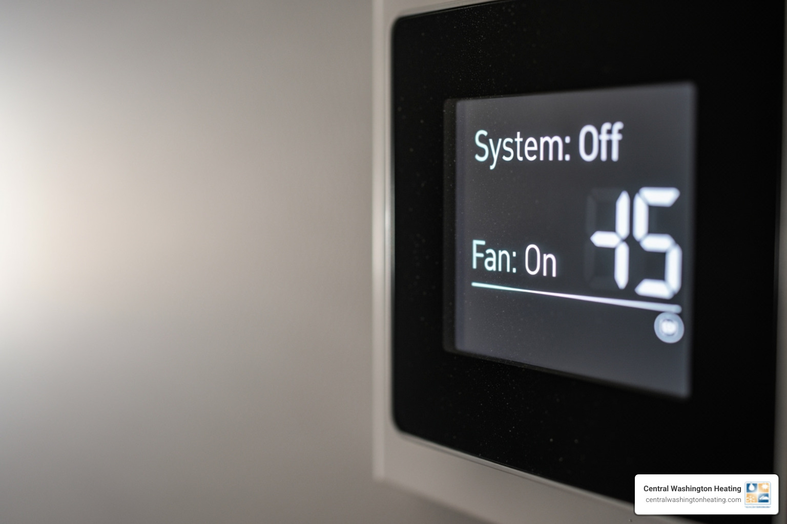 of a thermostat with the system set to 'Cool Off' and 'Fan On' - AC freezing up